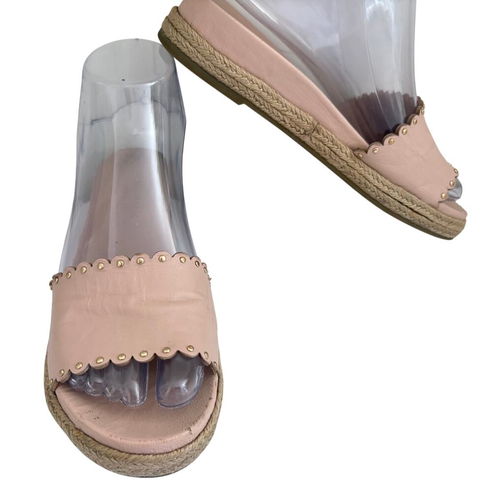 Kate Spade NY Zeena Blush Pink Leather Studded Scalloped Espadrille Sandals 5,5